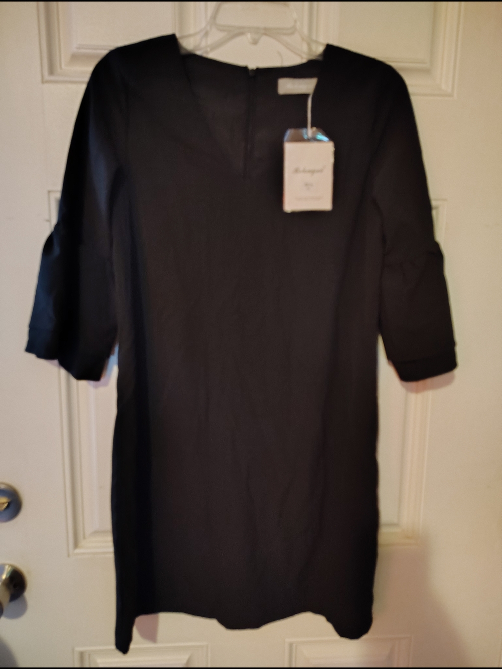 New Belongsci Womens Large Black Vneck Flowy Short-Style Dress NWT! 8817 S